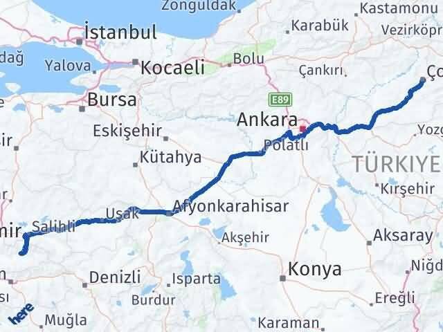 Çorum Ödemiş İzmir Arası Kaç Km - Yol Haritası