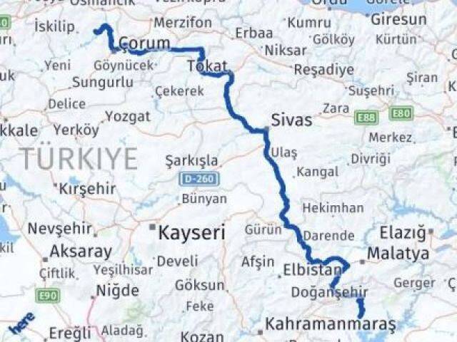 Çorum Oğuzlar Adıyaman Arası Kaç Km - Yol Haritası
