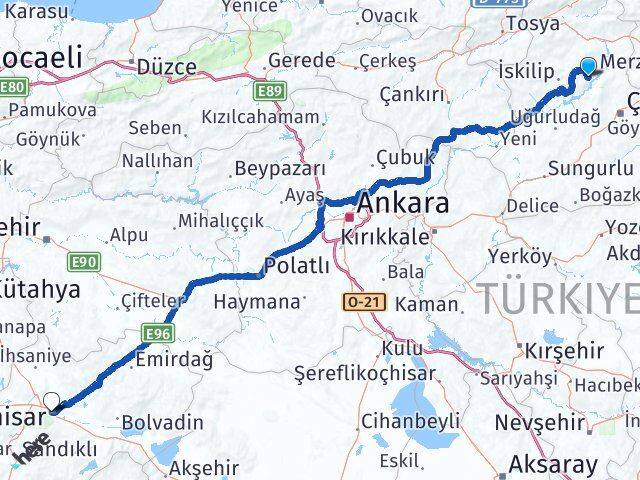 Çorum Oğuzlar Afyonkarahisar Arası Kaç Km - Yol Haritası