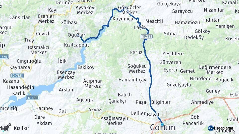 Çorum Oğuzlar Arası Kaç Km - Yol Haritası