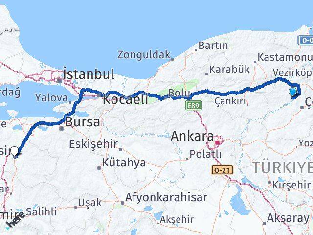 Çorum Oğuzlar Balıkesir Arası Kaç Km - Yol Haritası