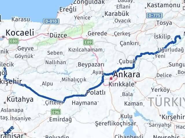 Çorum Oğuzlar Bilecik Arası Kaç Km - Yol Haritası