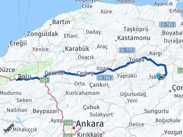 Çorum Oğuzlar Bolu Arası Kaç Km - Yol Haritası