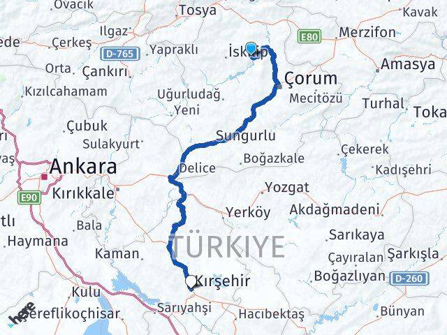 Çorum Oğuzlar Kırşehir Arası Kaç Km - Yol Haritası