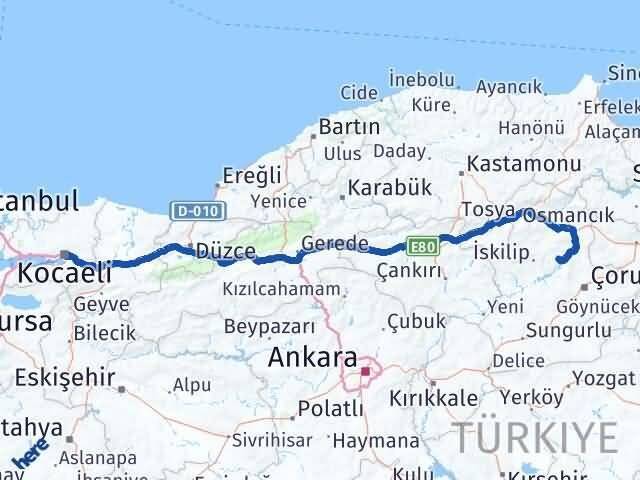 Çorum Oğuzlar Kocaeli Arası Kaç Km - Yol Haritası