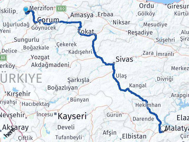 Çorum Oğuzlar Malatya Arası Kaç Km - Yol Haritası