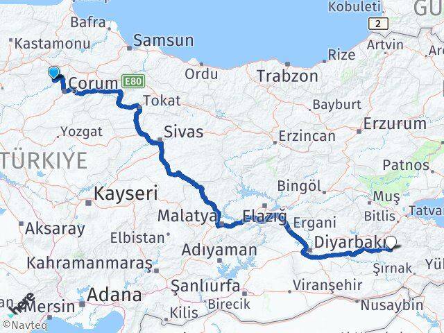 Çorum Oğuzlar Siirt Arası Kaç Km - Yol Haritası