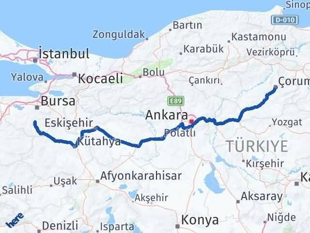 Çorum Orhaneli Bursa Arası Kaç Km - Yol Haritası