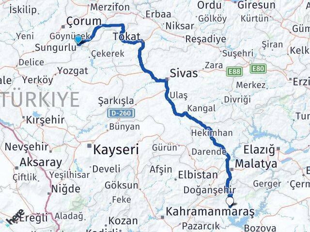 Çorum Ortaköy Adıyaman Arası Kaç Km - Yol Haritası