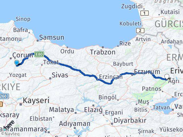Çorum Ortaköy Ağrı Arası Kaç Km - Yol Haritası
