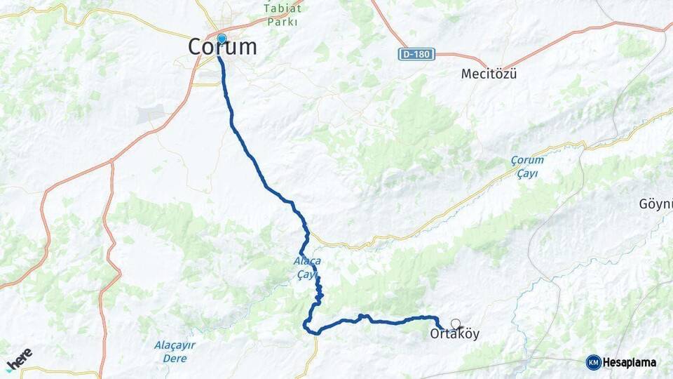 Çorum Ortaköy Arası Kaç Km - Yol Haritası