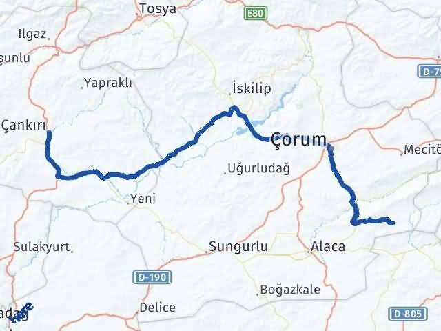 Çorum Ortaköy Çankırı Arası Kaç Km - Yol Haritası