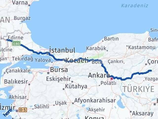 Çorum Ortaköy Edirne Arası Kaç Km - Yol Haritası