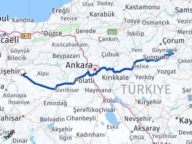 Çorum Ortaköy Eskişehir Arası Kaç Km - Yol Haritası