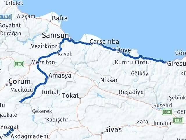 Ortaköy Giresun Arası Kaç Km - Yol Tarifi