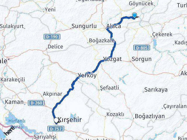 Çorum Ortaköy Kırşehir Arası Kaç Km - Yol Haritası