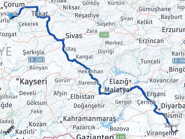 Çorum Ortaköy Mardin Arası Kaç Km - Yol Haritası