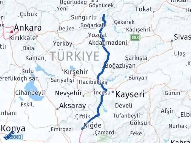 Çorum Ortaköy Niğde Arası Kaç Km - Yol Haritası