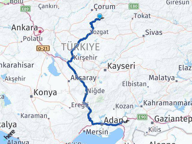 Çorum Ortaköy Osmaniye Arası Kaç Km - Yol Haritası