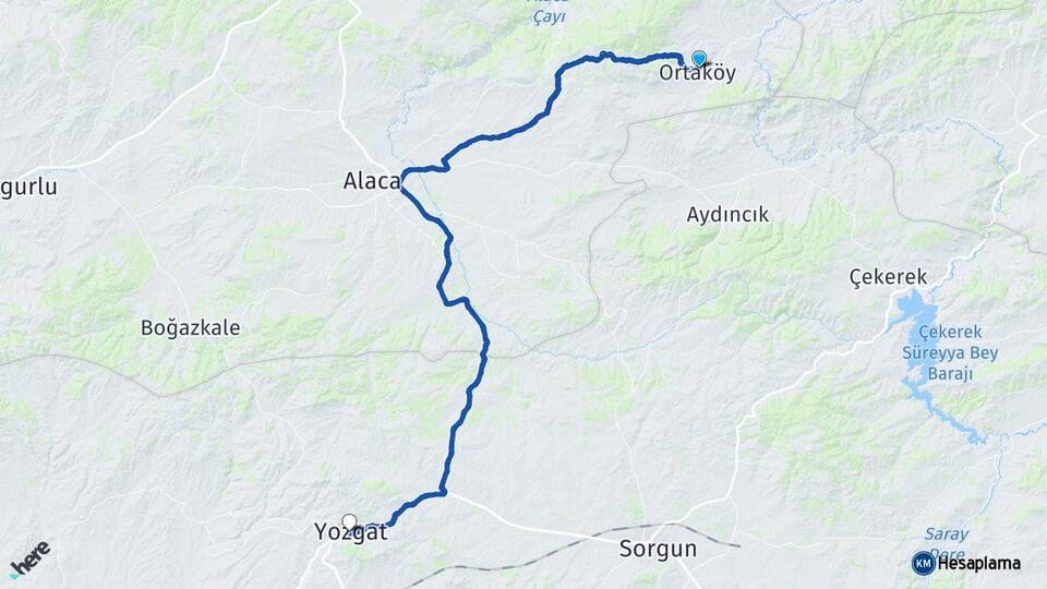 Çorum Ortaköy Yozgat Arası Kaç Km - Yol Haritası