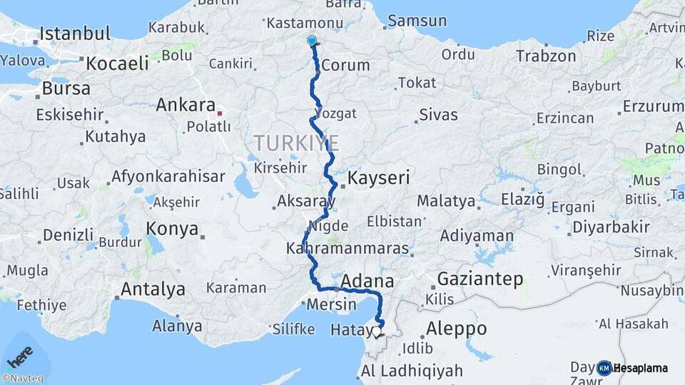 Çorum Osmancık Hatay Arası Kaç Km - Yol Haritası