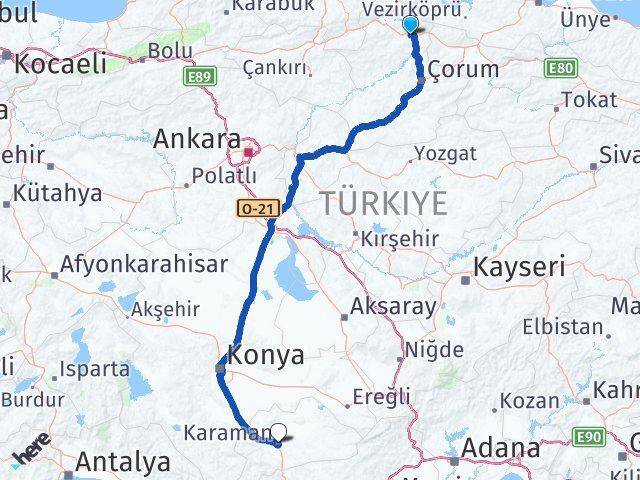 Çorum Osmancık Karaman Arası Kaç Km - Yol Haritası