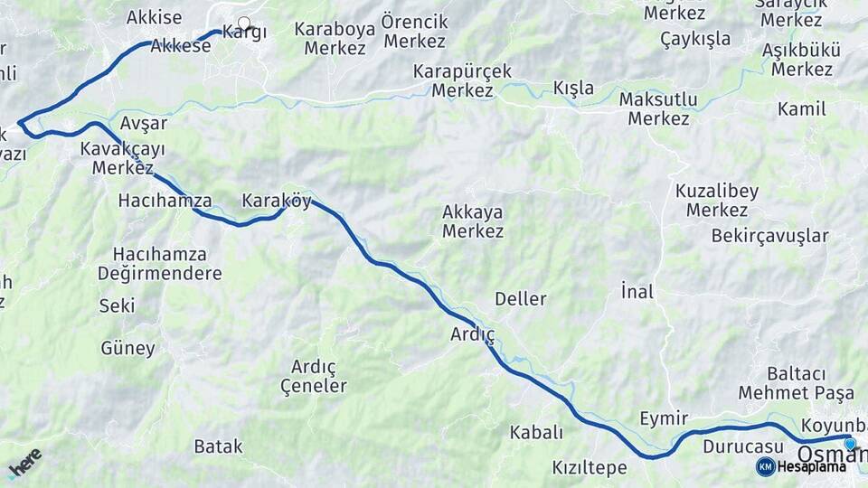 Çorum Osmancık Kargı Arası Kaç Km - Yol Haritası