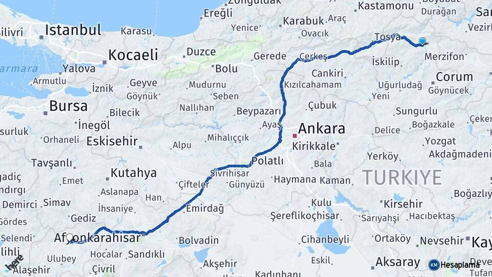 Çorum Osmancık Uşak Arası Kaç Km - Yol Haritası