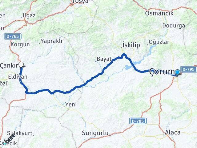 Çorum Otogarı Çankırı Arası Kaç Km - Yol Tarifi