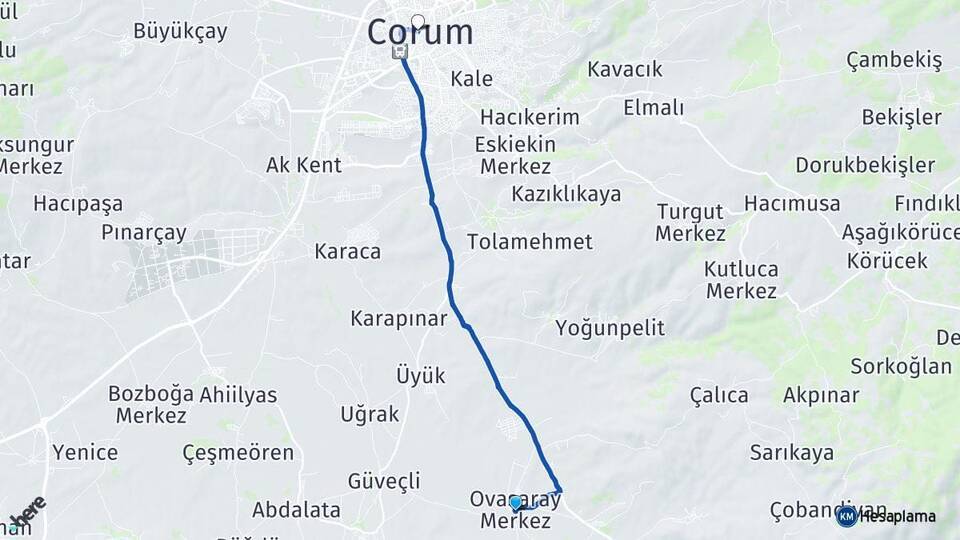 Ovasaray Çorum Arası Kaç Km - Yol Tarifi