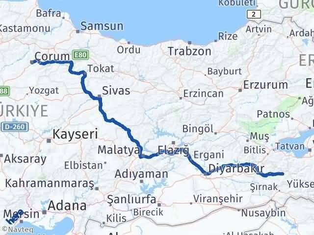 Çorum Pervari Siirt Arası Kaç Km - Yol Haritası