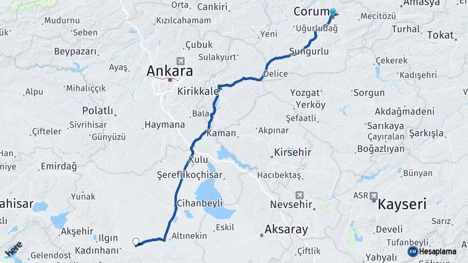 Çorum Sarayönü Konya Arası Kaç Km - Yol Haritası
