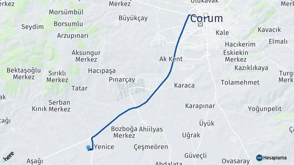 Sarımbey Çorum Arası Kaç Km - Yol Tarifi