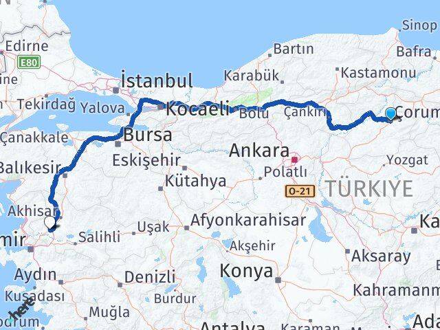 Çorum Saruhanlı Manisa Arası Kaç Km - Yol Haritası