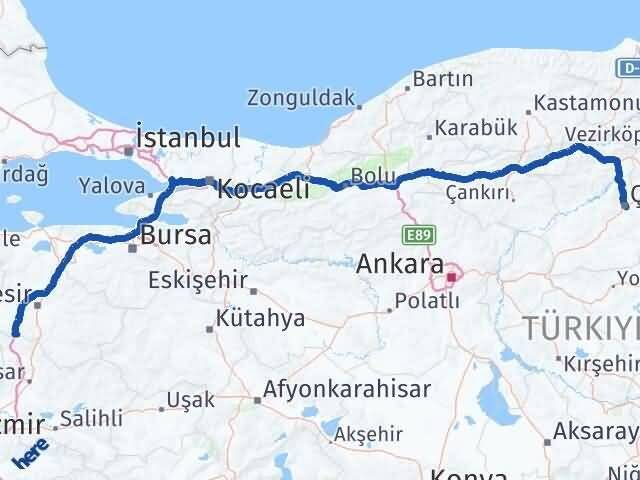 Çorum Savaştepe Balıkesir Arası Kaç Km - Yol Haritası