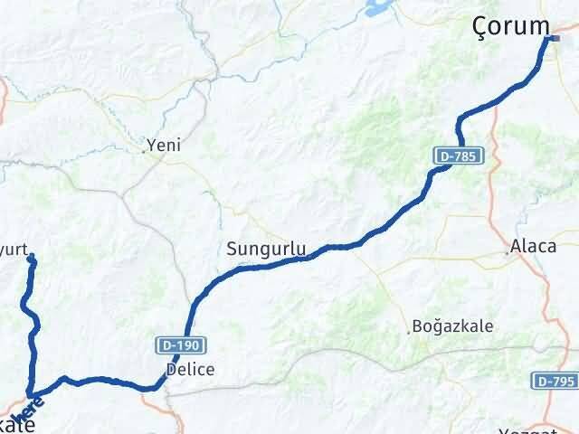 Çorum Sulakyurt Kırıkkale Arası Kaç Km - Yol Haritası