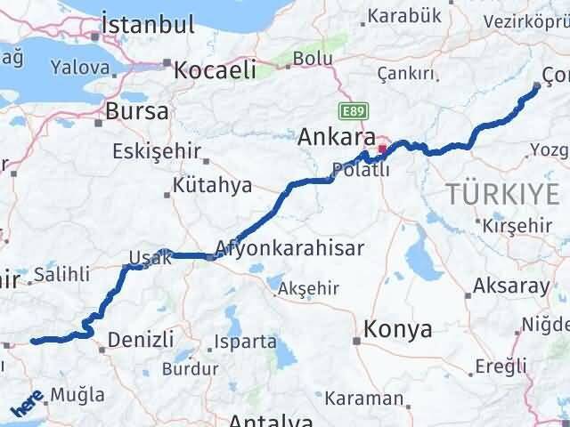 Çorum Sultanhisar Aydın Arası Kaç Km - Yol Haritası