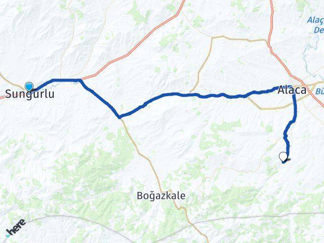 Çorum Sungurlu Evci Alaca Arası Kaç Km - Yol Haritası