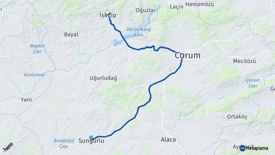 Çorum Sungurlu İskilip Arası Kaç Km - Yol Haritası