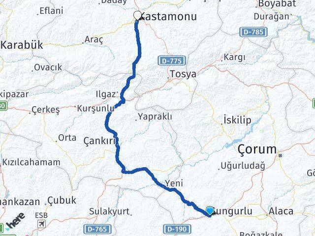 Çorum Sungurlu Kastamonu Arası Kaç Km - Yol Haritası