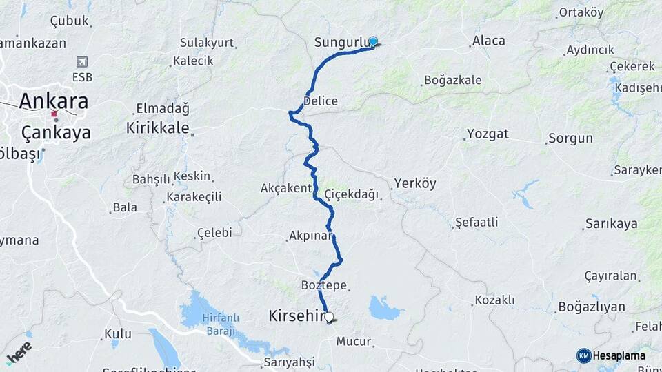 Çorum Sungurlu Kırşehir Arası Kaç Km - Yol Haritası
