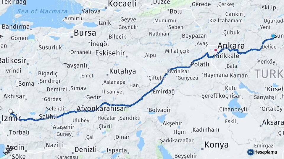 Çorum Sungurlu Manisa Arası Kaç Km - Yol Haritası