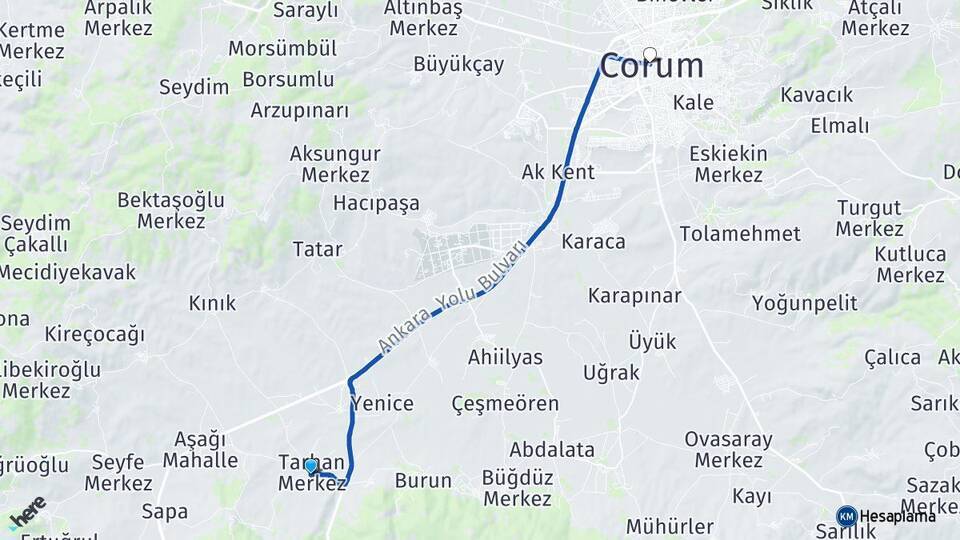 Tarhan Çorum Arası Kaç Km - Yol Tarifi