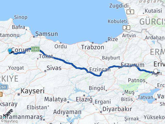 Çorum Taşlıçay Ağrı Arası Kaç Km - Yol Haritası
