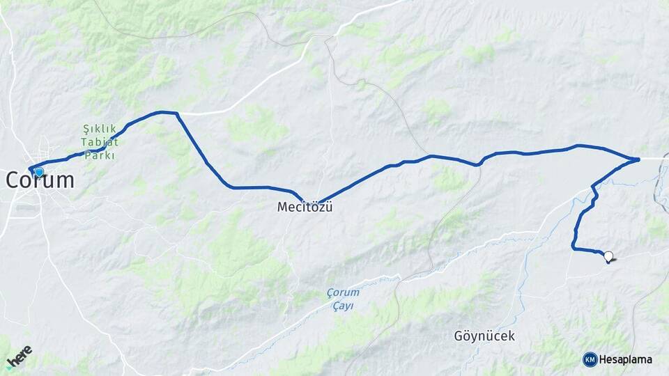 Çorum Terziköy Göynücek Amasya Arası Kaç Km - Yol Haritası