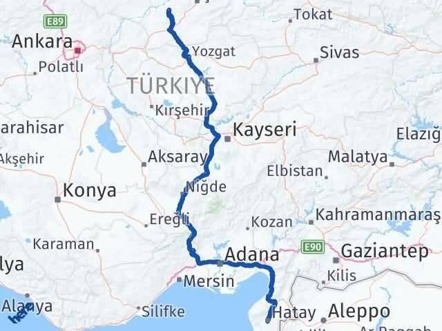 Çorum Uğurludağ Hatay Arası Kaç Km - Yol Haritası