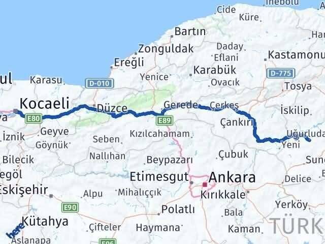 Çorum Uğurludağ Kocaeli Arası Kaç Km - Yol Haritası