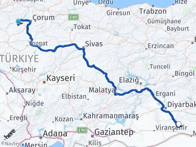 Çorum Uğurludağ Mardin Arası Kaç Km - Yol Haritası