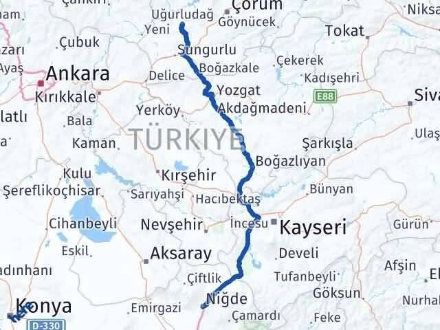 Çorum Uğurludağ Niğde Arası Kaç Km - Yol Haritası