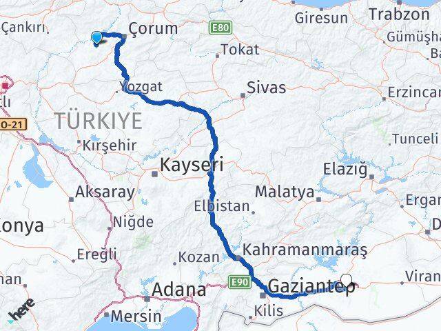 Çorum Uğurludağ Şanlıurfa Arası Kaç Km - Yol Haritası